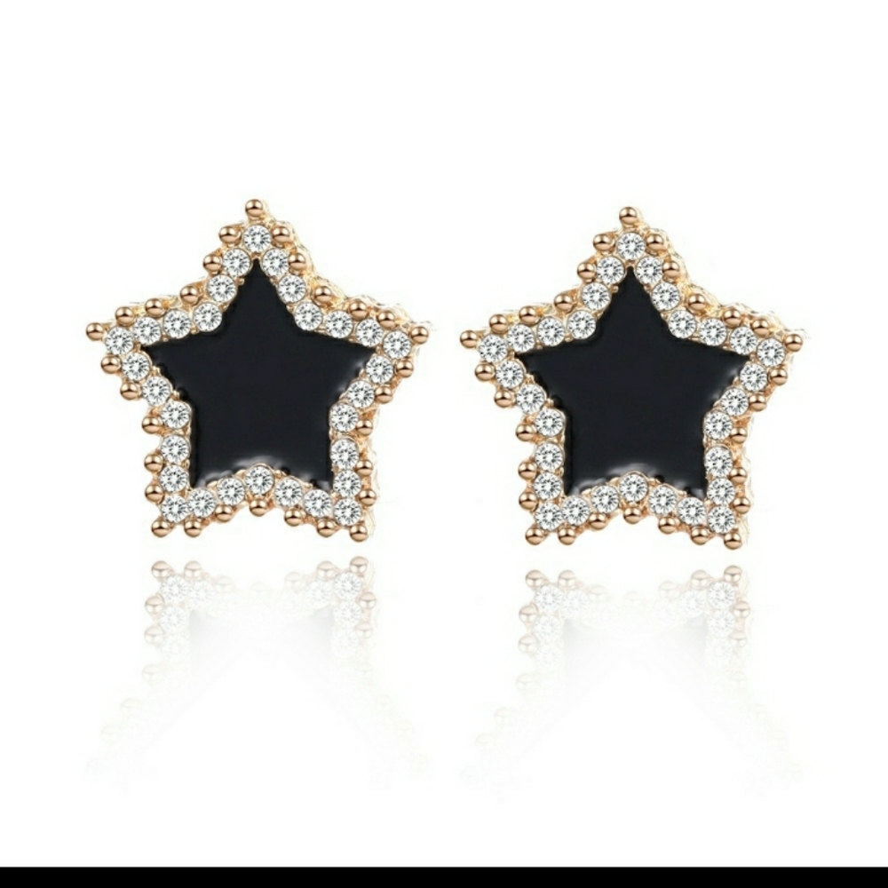 🌟3/$15 Black and Gold Rhinestone Star Earrings